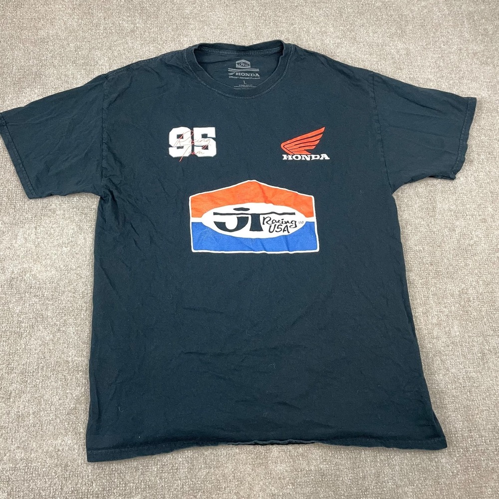 Vintage Honda 95 JT Racing Team Motocross USA T-Shirt Mens Large Black Graphic